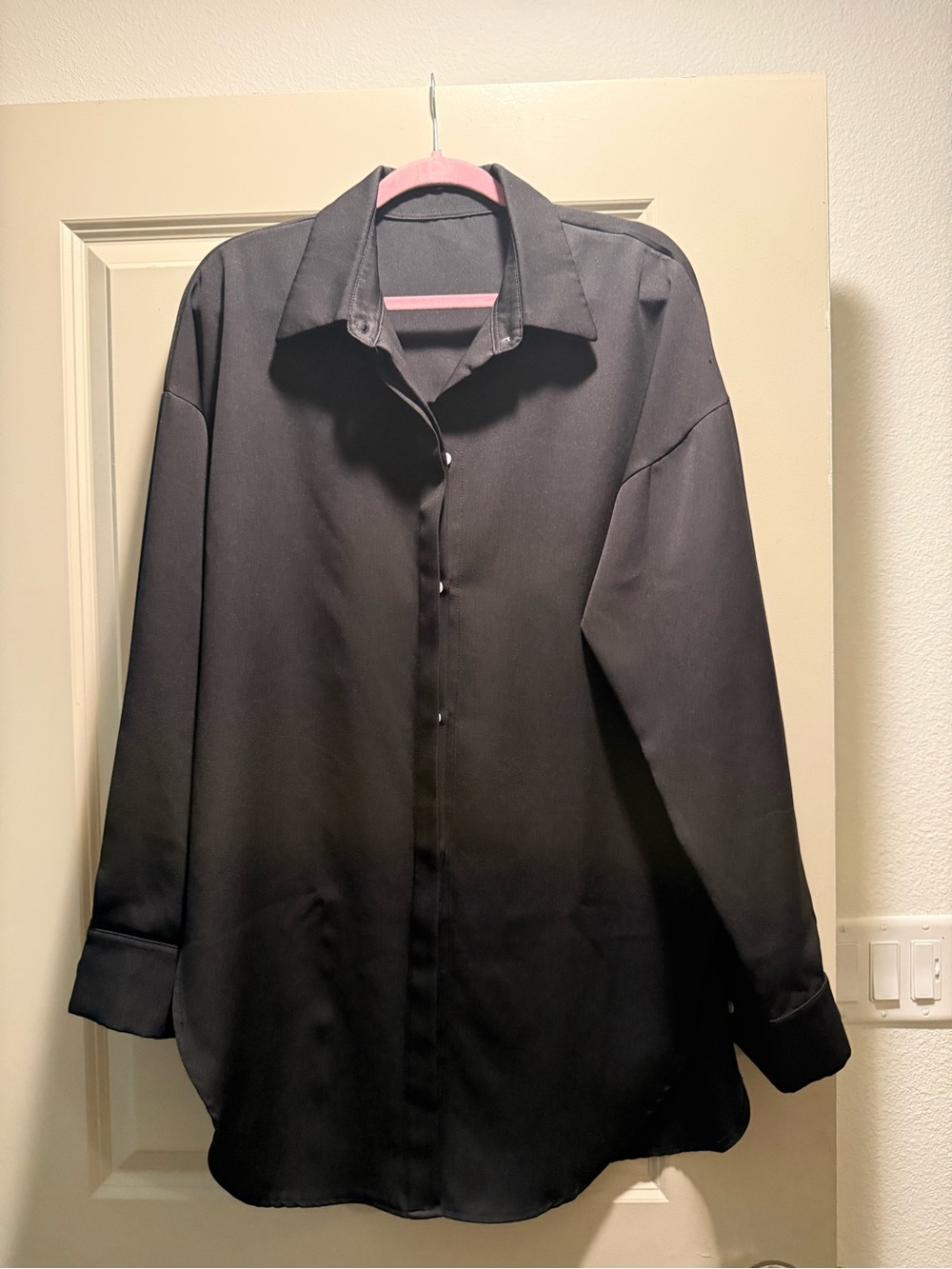 NWOT The Warmy 2XL Black Oversized Button Down Long Shirt Tunic